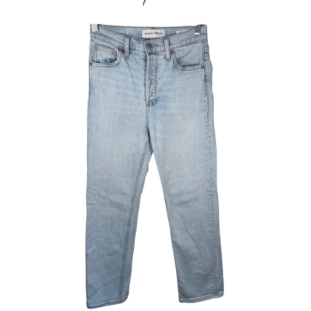 Denim Forum The Arlo High Rise Straight Jean Women 26 Light Wash Blue Button Fly